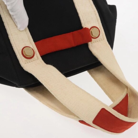 CHANEL Sac Canvas Line Choco Bar Hand Bag Canvas Navy Gold CC Auth BA6110 - Picture 7 of 16